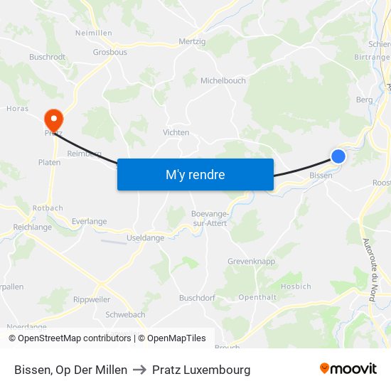 Bissen, Op Der Millen to Pratz Luxembourg map