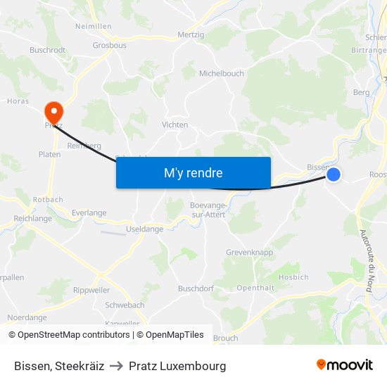 Bissen, Steekräiz to Pratz Luxembourg map