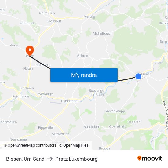 Bissen, Um Sand to Pratz Luxembourg map