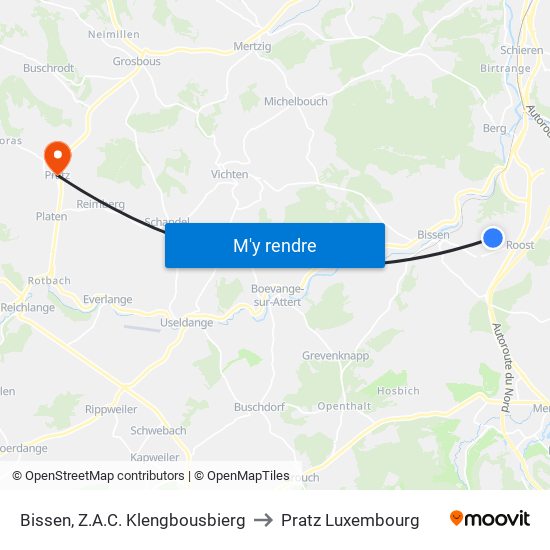 Bissen, Z.A.C. Klengbousbierg to Pratz Luxembourg map