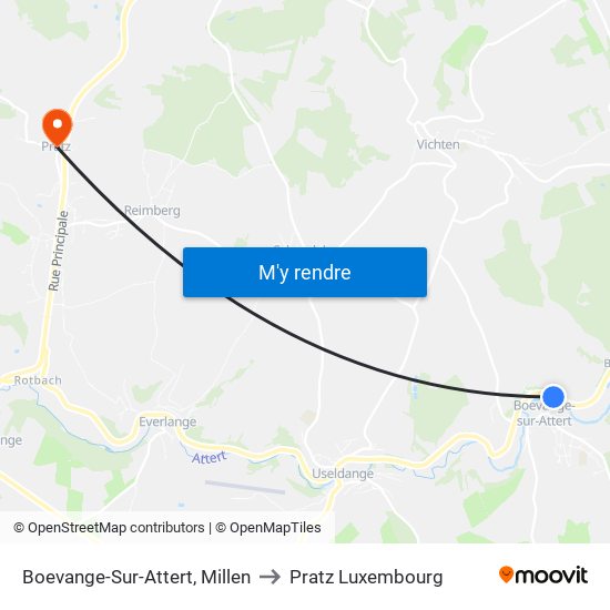 Boevange-Sur-Attert, Millen to Pratz Luxembourg map