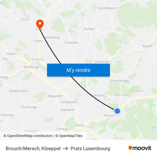 Brouch/Mersch, Kloeppel to Pratz Luxembourg map
