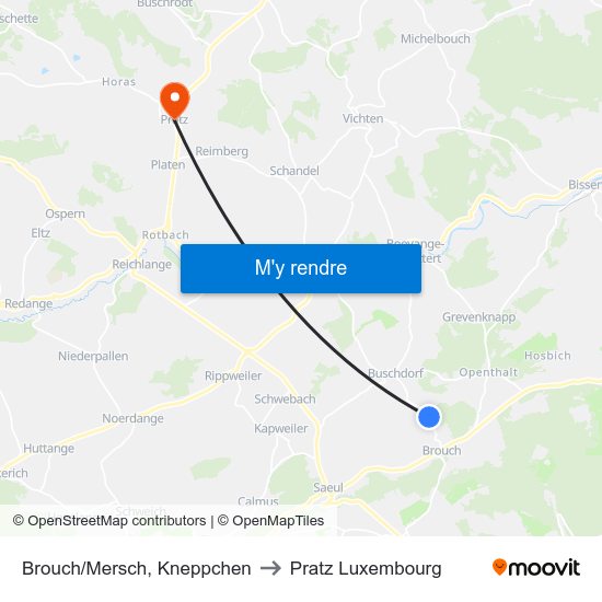 Brouch/Mersch, Kneppchen to Pratz Luxembourg map