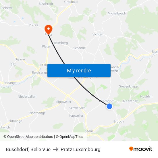 Buschdorf, Belle Vue to Pratz Luxembourg map