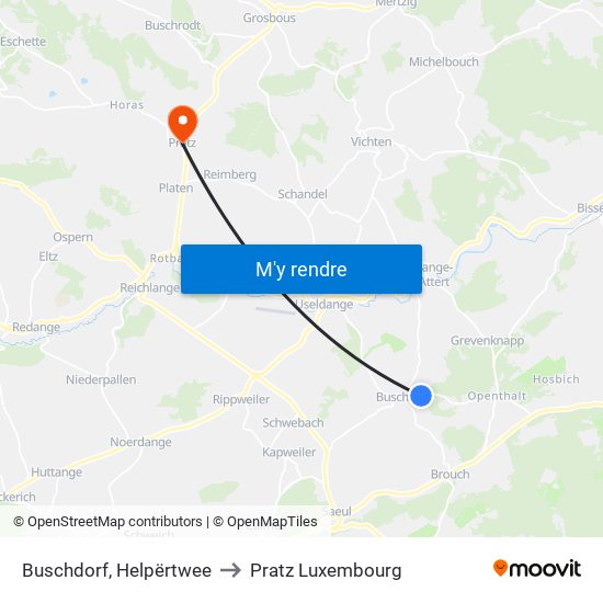 Buschdorf, Helpërtwee to Pratz Luxembourg map