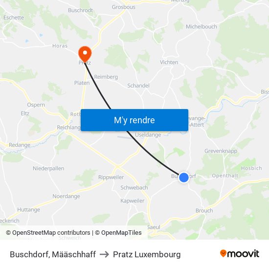 Buschdorf, Määschhaff to Pratz Luxembourg map