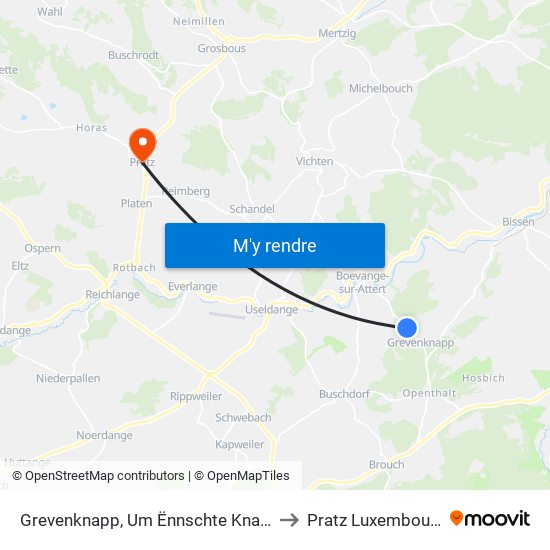 Grevenknapp, Um Ënnschte Knapp to Pratz Luxembourg map