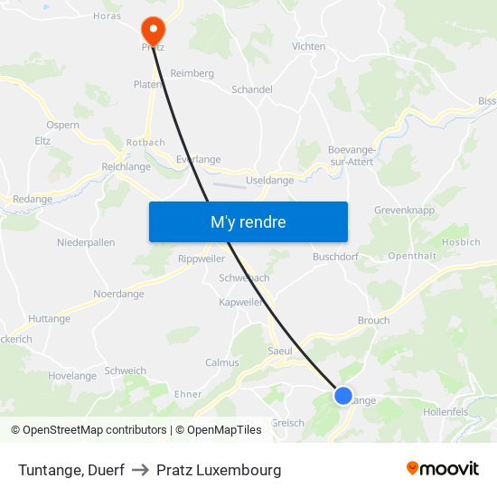 Tuntange, Duerf to Pratz Luxembourg map