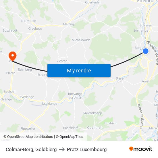 Colmar-Berg, Goldbierg to Pratz Luxembourg map