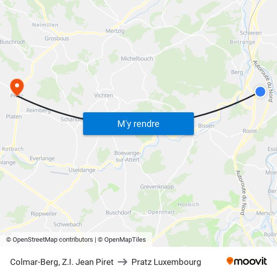 Colmar-Berg, Z.I. Jean Piret to Pratz Luxembourg map