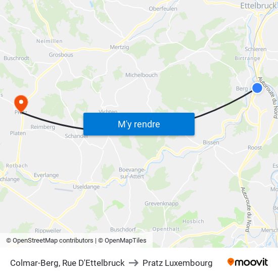 Colmar-Berg, Rue D'Ettelbruck to Pratz Luxembourg map