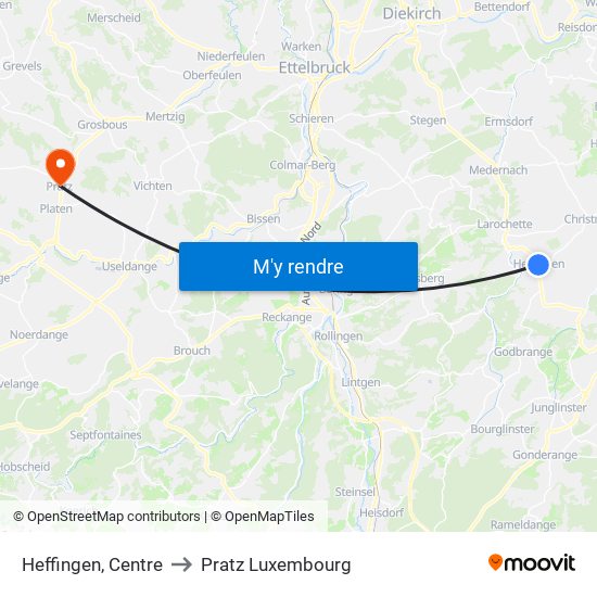 Heffingen, Centre to Pratz Luxembourg map