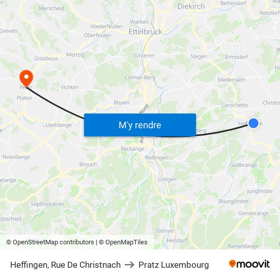 Heffingen, Rue De Christnach to Pratz Luxembourg map