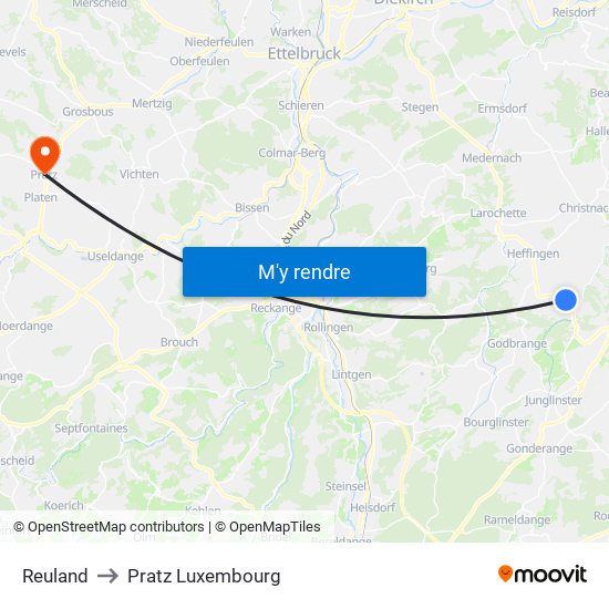 Reuland to Pratz Luxembourg map