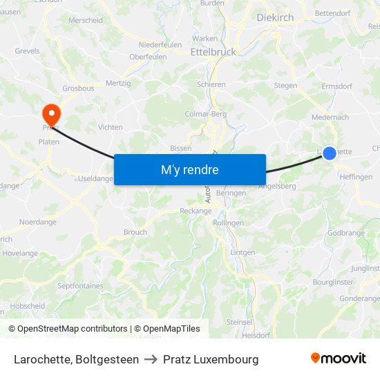 Larochette, Boltgesteen to Pratz Luxembourg map