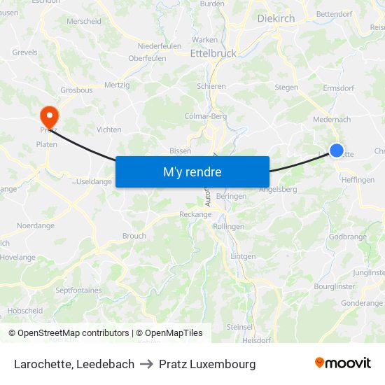 Larochette, Leedebach to Pratz Luxembourg map