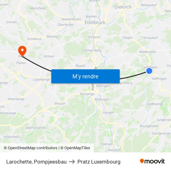 Larochette, Pompjeesbau to Pratz Luxembourg map