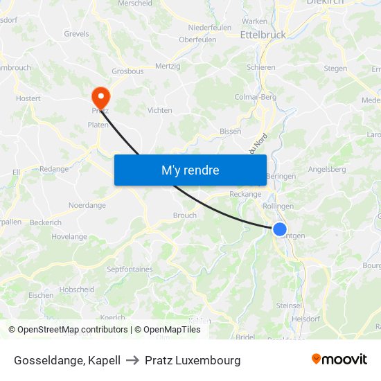 Gosseldange, Kapell to Pratz Luxembourg map