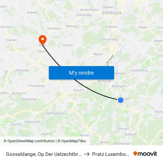 Gosseldange, Op Der Uelzechtbréck to Pratz Luxembourg map
