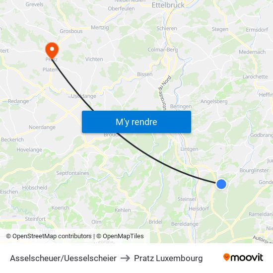 Asselscheuer/Uesselscheier to Pratz Luxembourg map