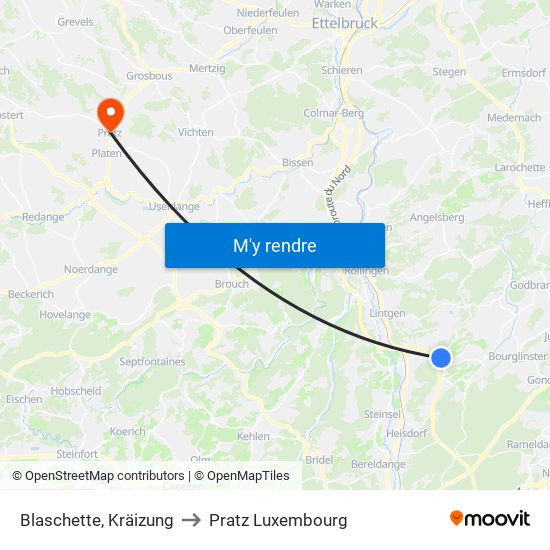 Blaschette, Kräizung to Pratz Luxembourg map