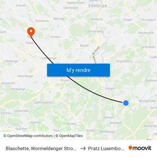 Blaschette, Wormeldenger Strooss to Pratz Luxembourg map