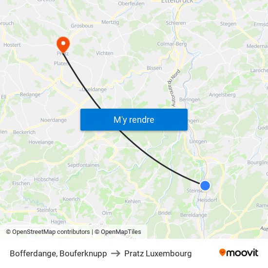 Bofferdange, Bouferknupp to Pratz Luxembourg map