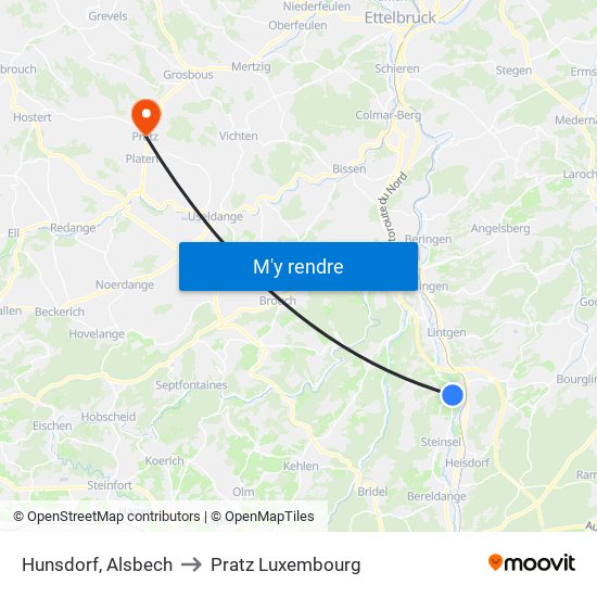 Hunsdorf, Alsbech to Pratz Luxembourg map