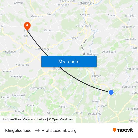 Klingelscheuer to Pratz Luxembourg map