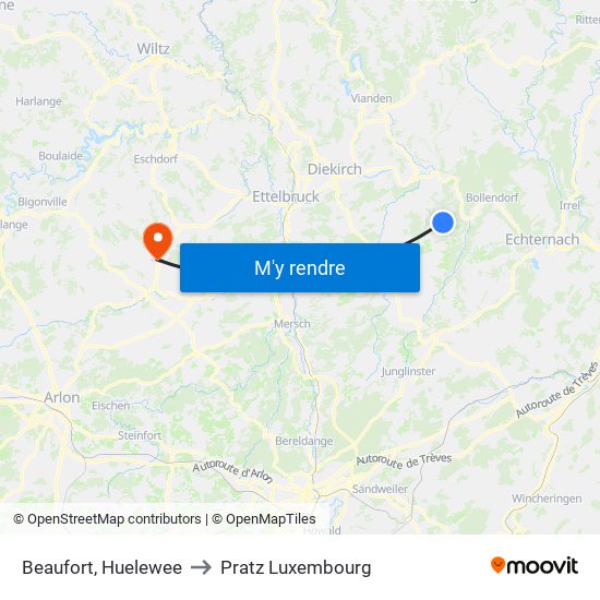Beaufort, Huelewee to Pratz Luxembourg map