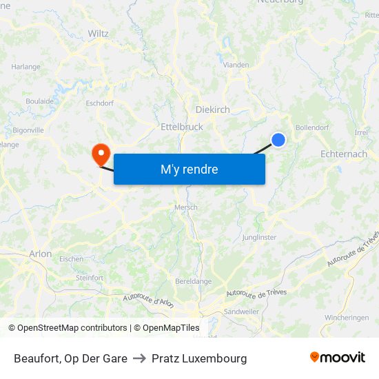 Beaufort, Op Der Gare to Pratz Luxembourg map
