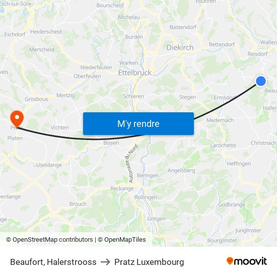 Beaufort, Halerstrooss to Pratz Luxembourg map
