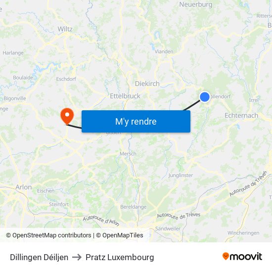 Dillingen Déiljen to Pratz Luxembourg map