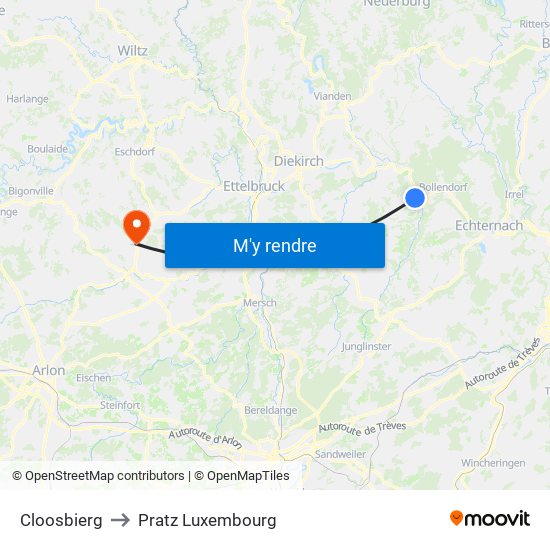 Cloosbierg to Pratz Luxembourg map