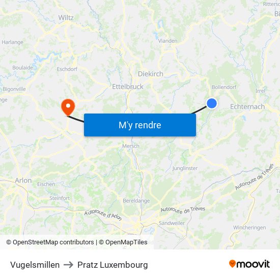 Vugelsmillen to Pratz Luxembourg map