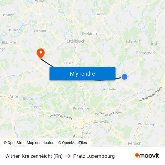 Altrier, Kreizenhéicht (Rn) to Pratz Luxembourg map