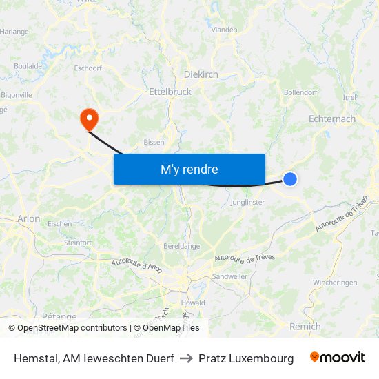 Hemstal, AM Ieweschten Duerf to Pratz Luxembourg map