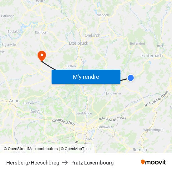 Hersberg/Heeschbreg to Pratz Luxembourg map