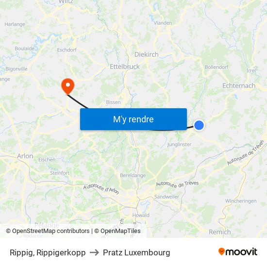 Rippig, Rippigerkopp to Pratz Luxembourg map