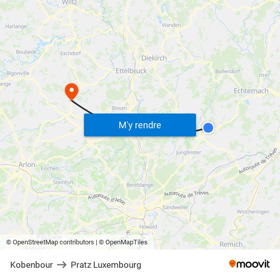 Kobenbour to Pratz Luxembourg map
