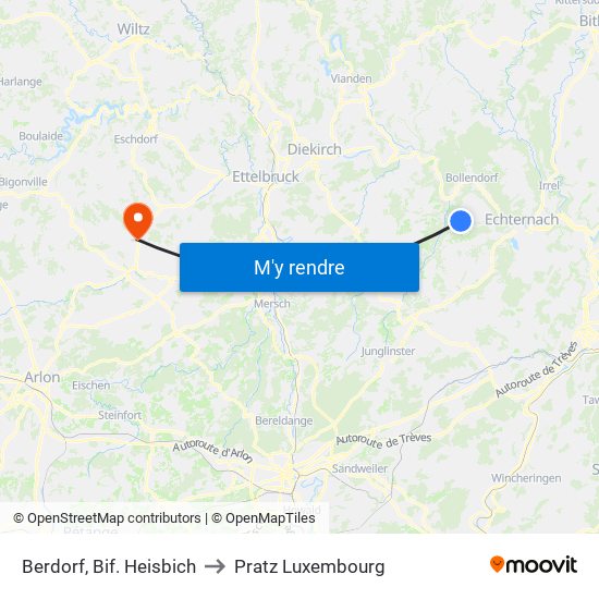 Berdorf, Bif. Heisbich to Pratz Luxembourg map