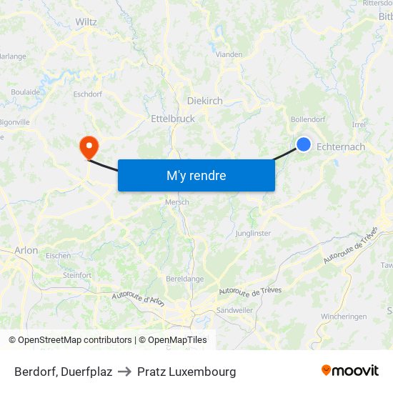 Berdorf, Duerfplaz to Pratz Luxembourg map