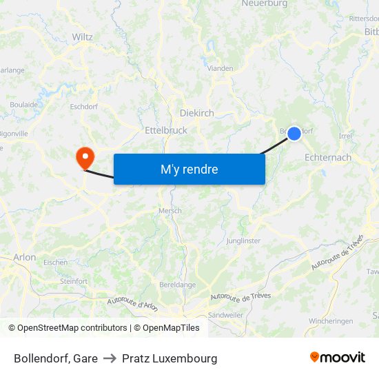 Bollendorf, Gare to Pratz Luxembourg map