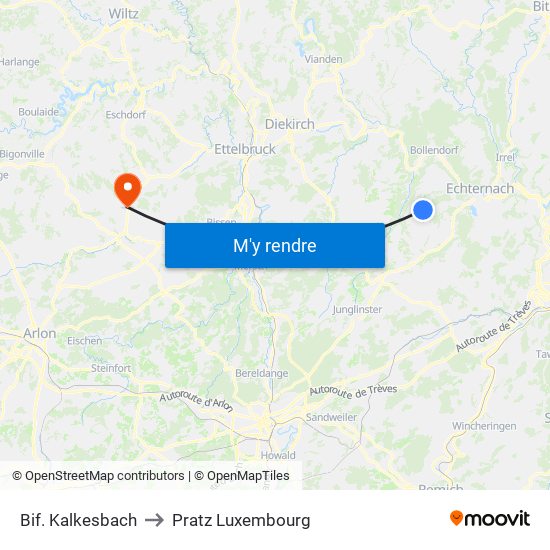 Bif. Kalkesbach to Pratz Luxembourg map