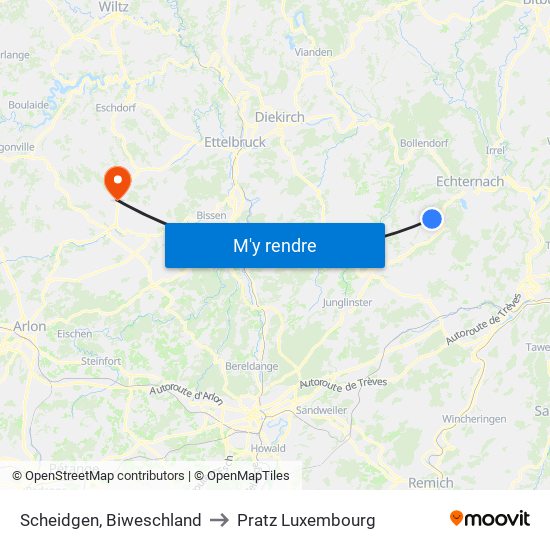 Scheidgen, Biweschland to Pratz Luxembourg map