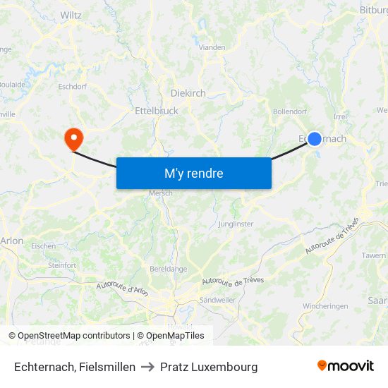 Echternach, Fielsmillen to Pratz Luxembourg map