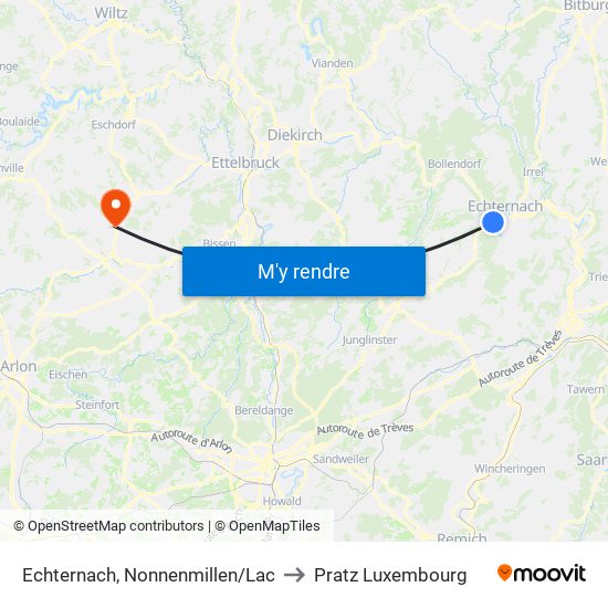 Echternach, Nonnenmillen/Lac to Pratz Luxembourg map