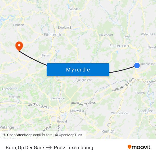 Born, Op Der Gare to Pratz Luxembourg map