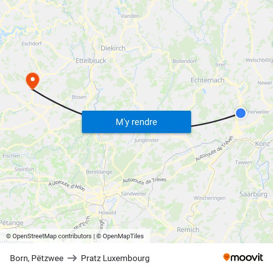 Born, Pëtzwee to Pratz Luxembourg map