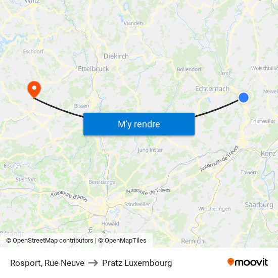 Rosport, Rue Neuve to Pratz Luxembourg map